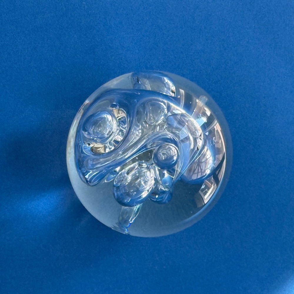 Karg Vintage Clear Art Glass Hand Blown Paperweight Controlled Bubbles